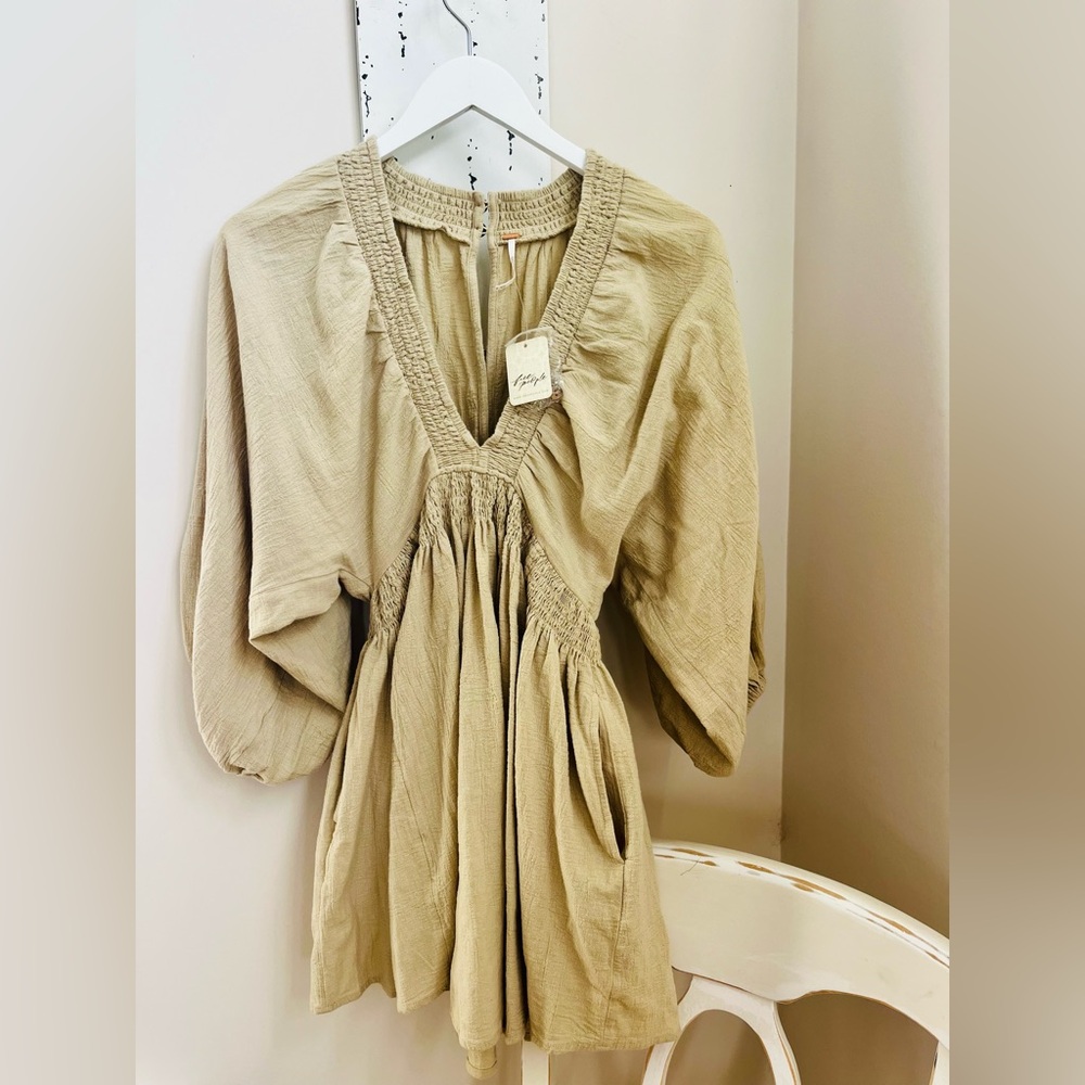 FREE PEOPLE for the Moment Mini Boho 
V-Neck Babydoll Dress; size Small - Picture 9 of 9
